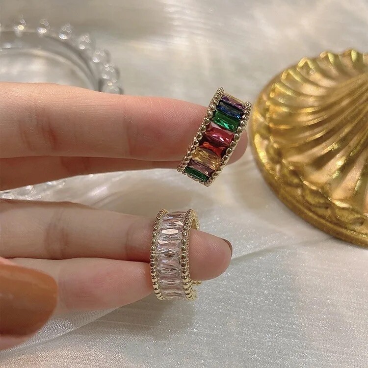 Womens Gold Plated Ring Luxury Zicron Gemstone Open Adjustable Jewelry Gift