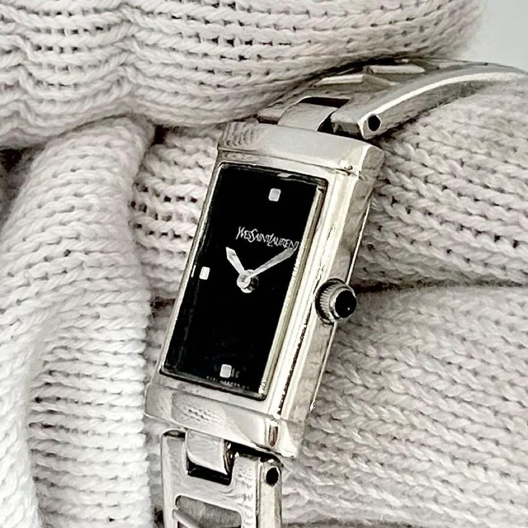 YSL Yves Saint Laurent Rectangular Bangle Watch Black Quartz Japan 0714206