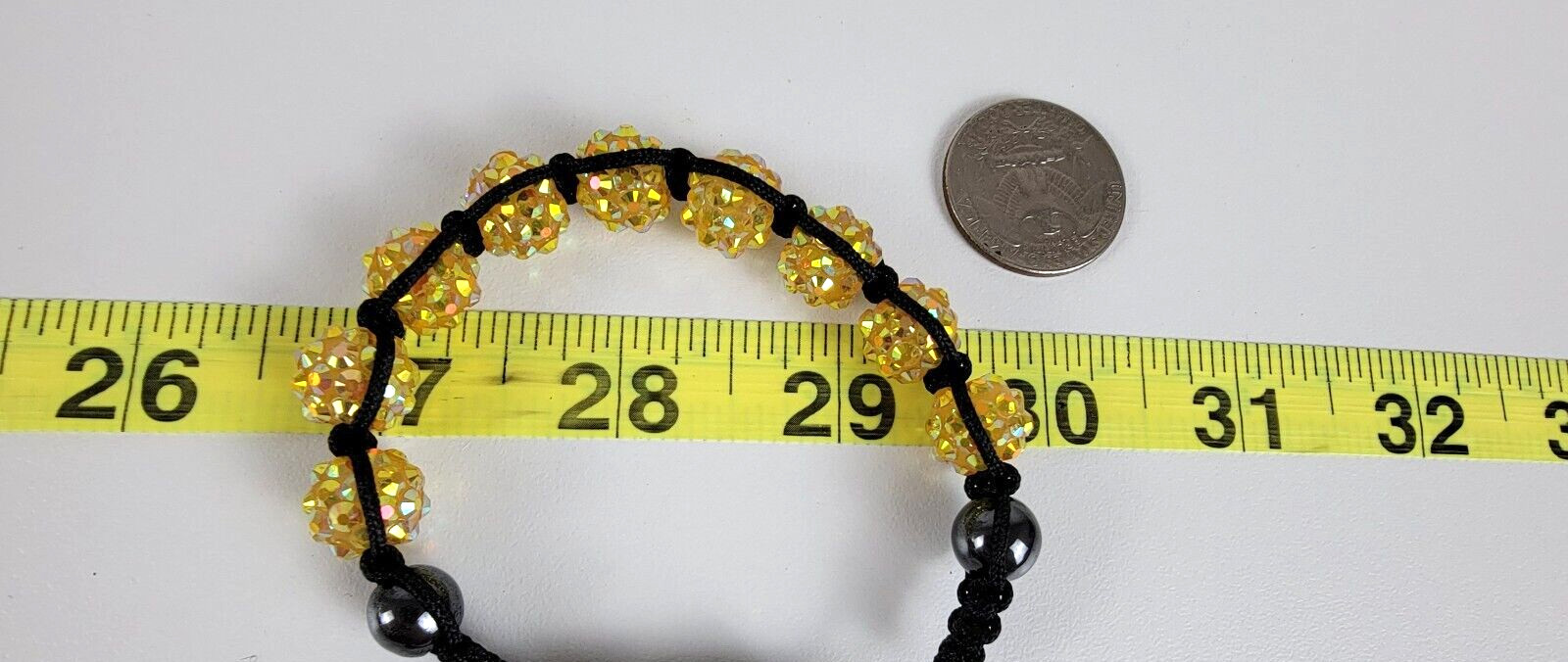 Yellow Crystal & Gray Hematite Charm Cord Slider Bracelet 6-9.5 In Black