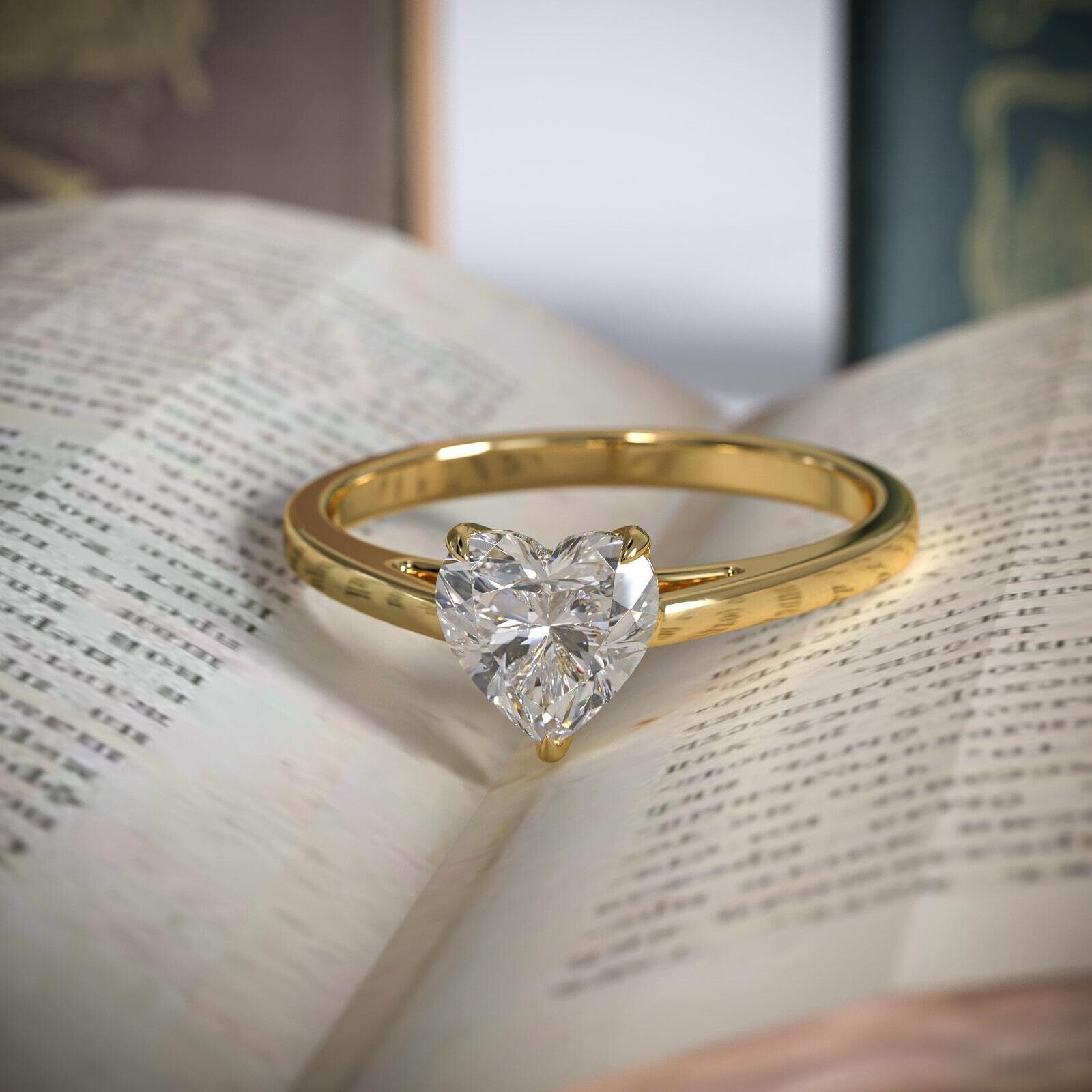 IGI Certified 1.00Ct Heart Cut Lab Grown Diamond Solitaire 14K Yellow Gold Ring