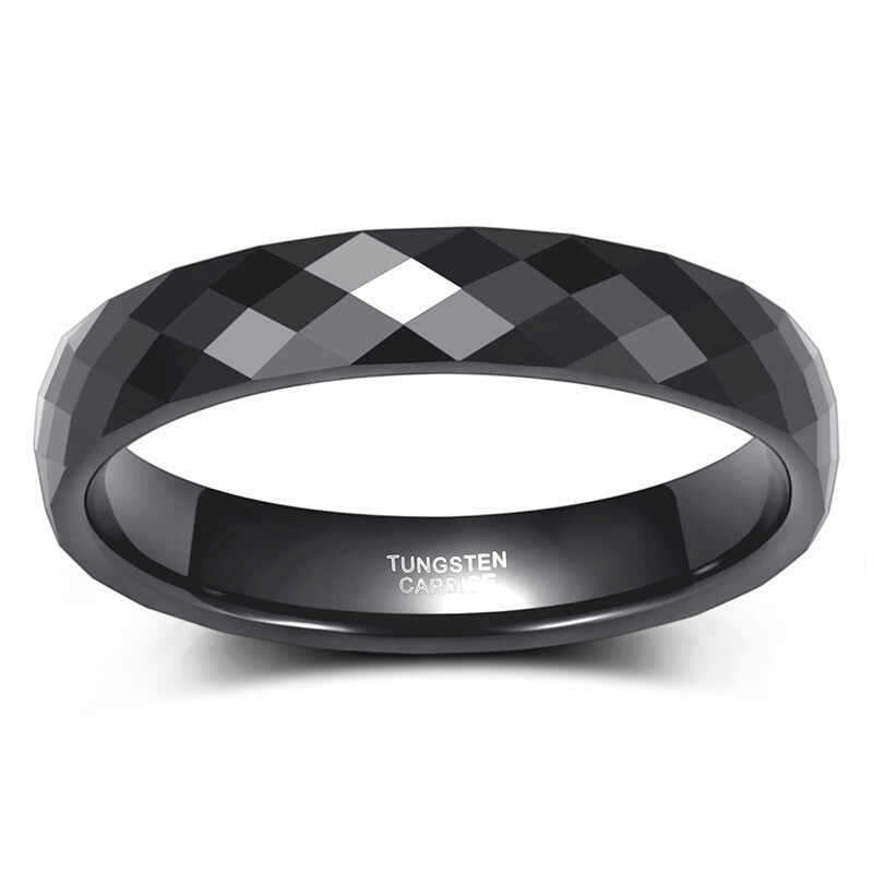 4mm Black Multi-Faceted Womens Ring Tungsten Wedding Band for Women Men Comfort