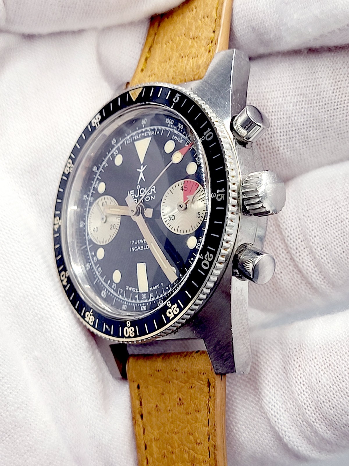 Le Jour Triton 2-Reg Chronograph Original Dial Landeron 248 Vintage 1960s N.MINT