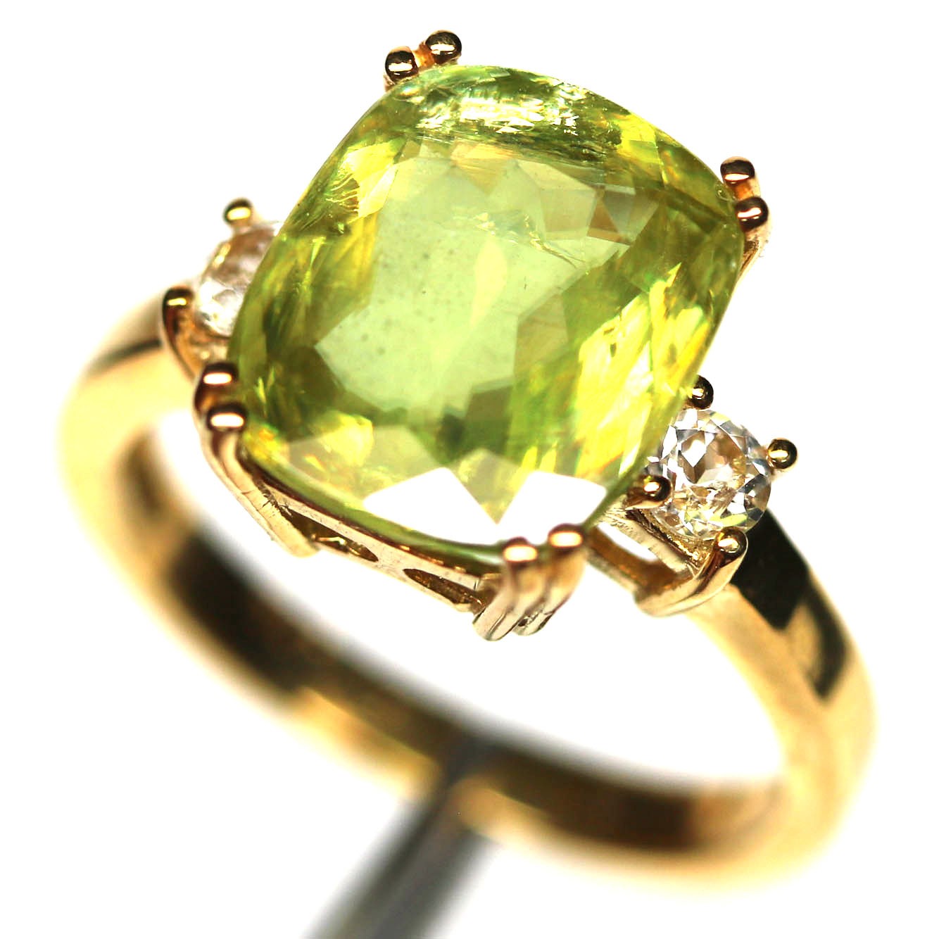 Handmade 925 Silver Green Sphene White Topaz Ring Size 6 18K Gold Plated