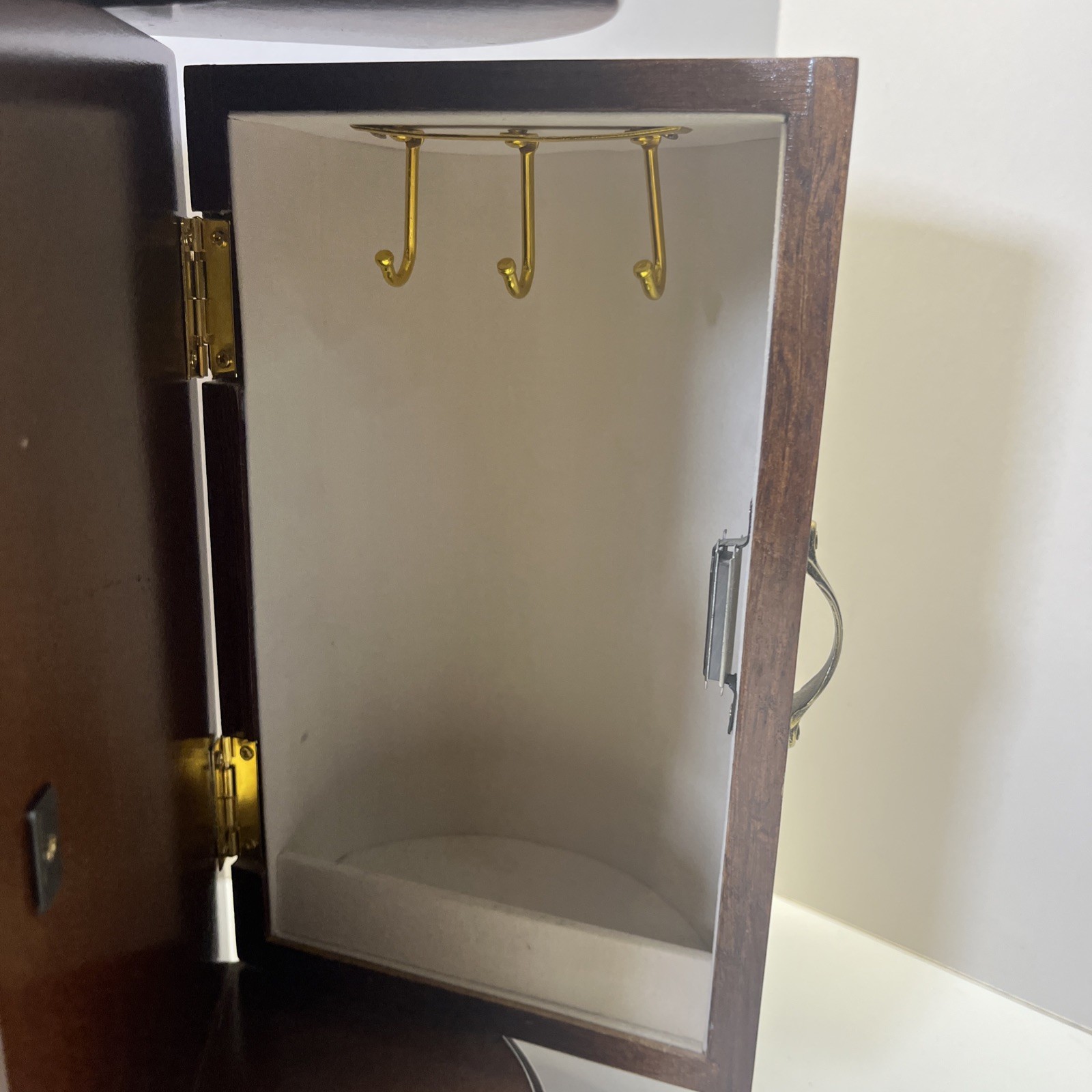 Jewelry Box 112”x11”x 6.5” Ring Tray Necklace Hooks Doors 4 Drawer Mirror Dark