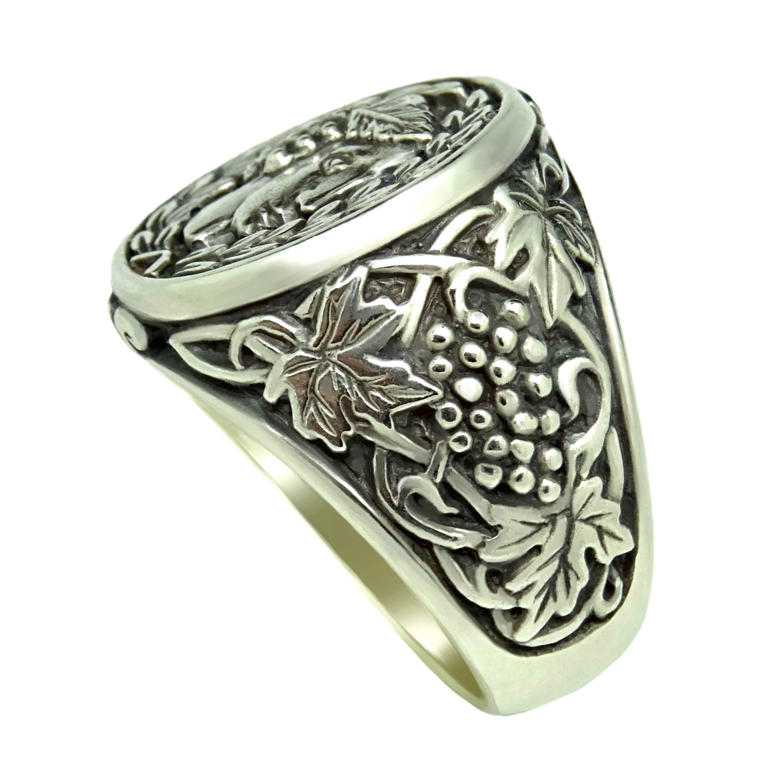 Sommelier Silver 925 Men Ring Dionysus Bacchus Wine God Signet Mythology Jewelry