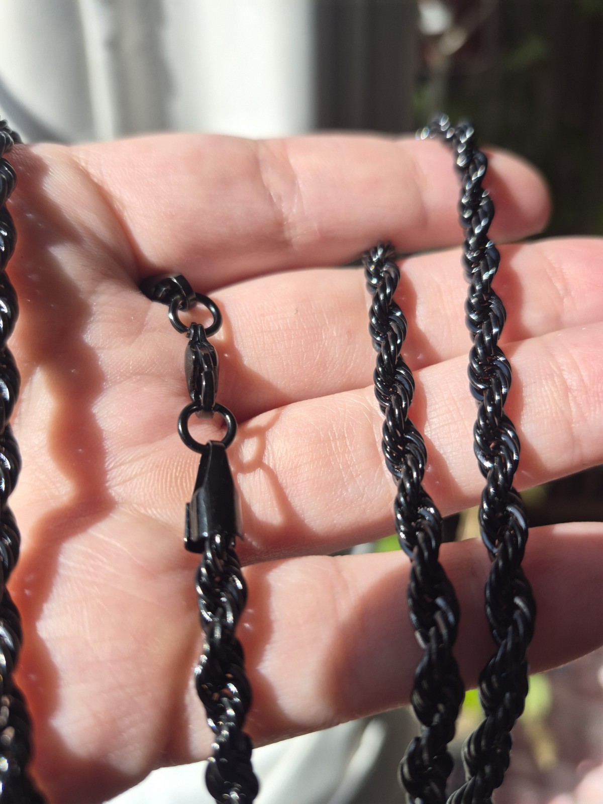 Hamsa Black Stainless Steel Rhodium 20in Twisted Rope Necklace Hamsa Pendant