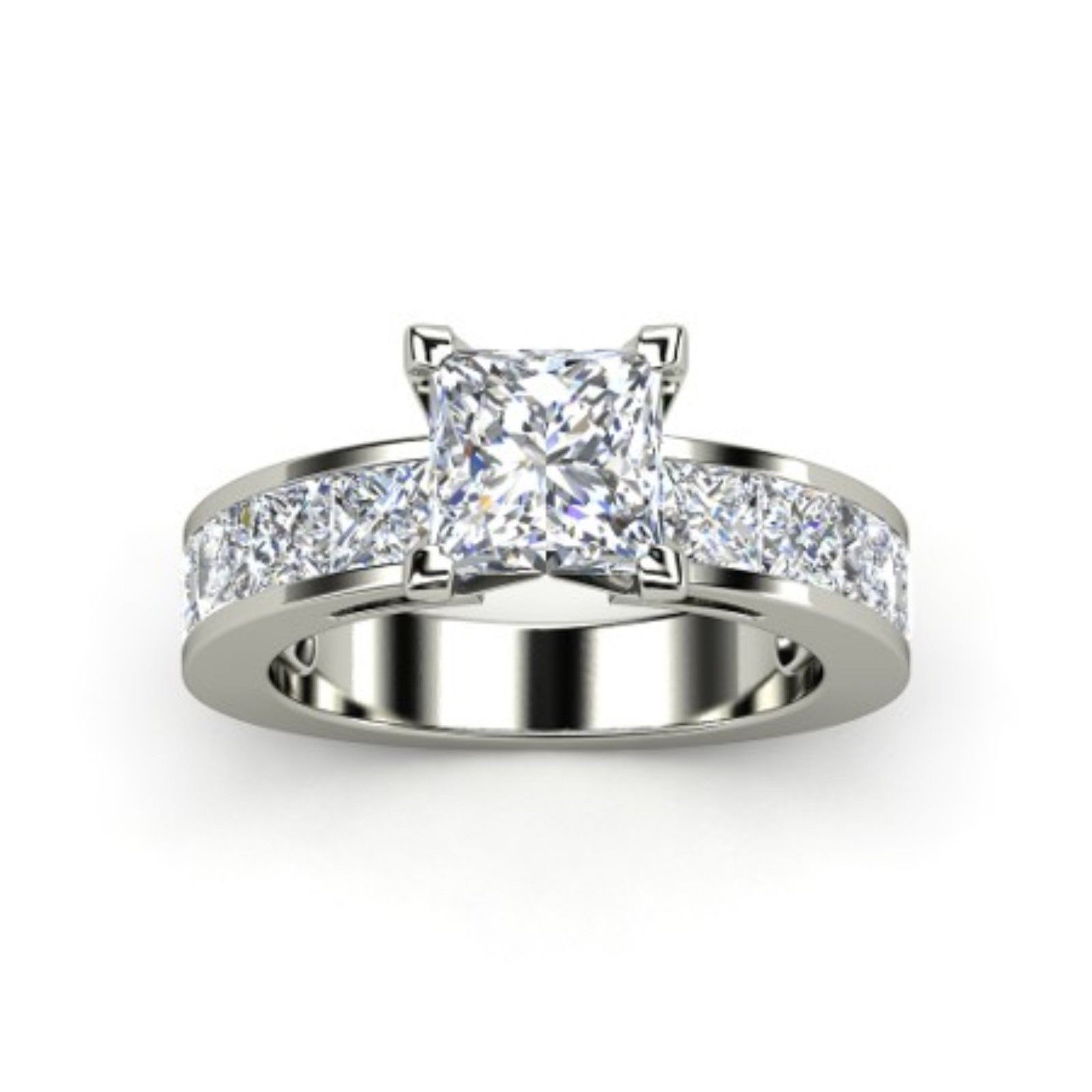 2.52ct Princess Lab Created Diamond Engagement Ring 14K White Gold Plated