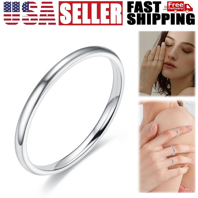 Women Girl 2mm Thin Stackable Ring Stainless Steel Plain Band Gift Size 6-10 USA