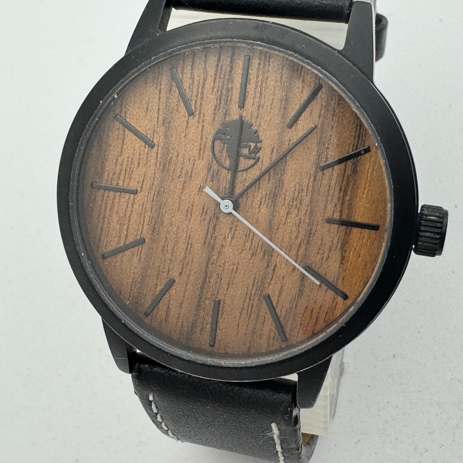 VH Quartz Watch Men Black Wood Grain Dial Japan Movt Leather Analog New Battery