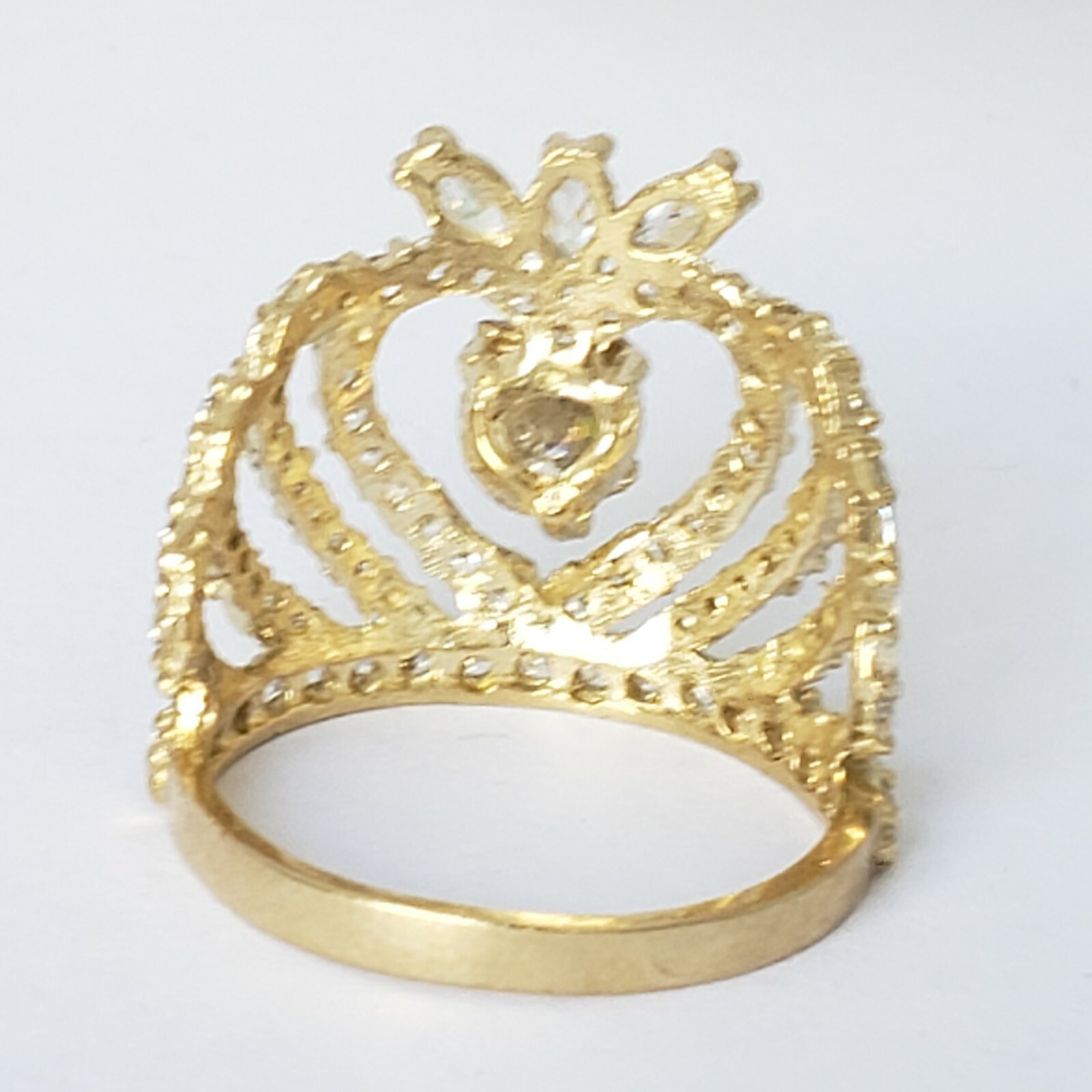 Big 10k yellow gold quinceanera 15 crown ring size 5 6 7 8 9 10 womans