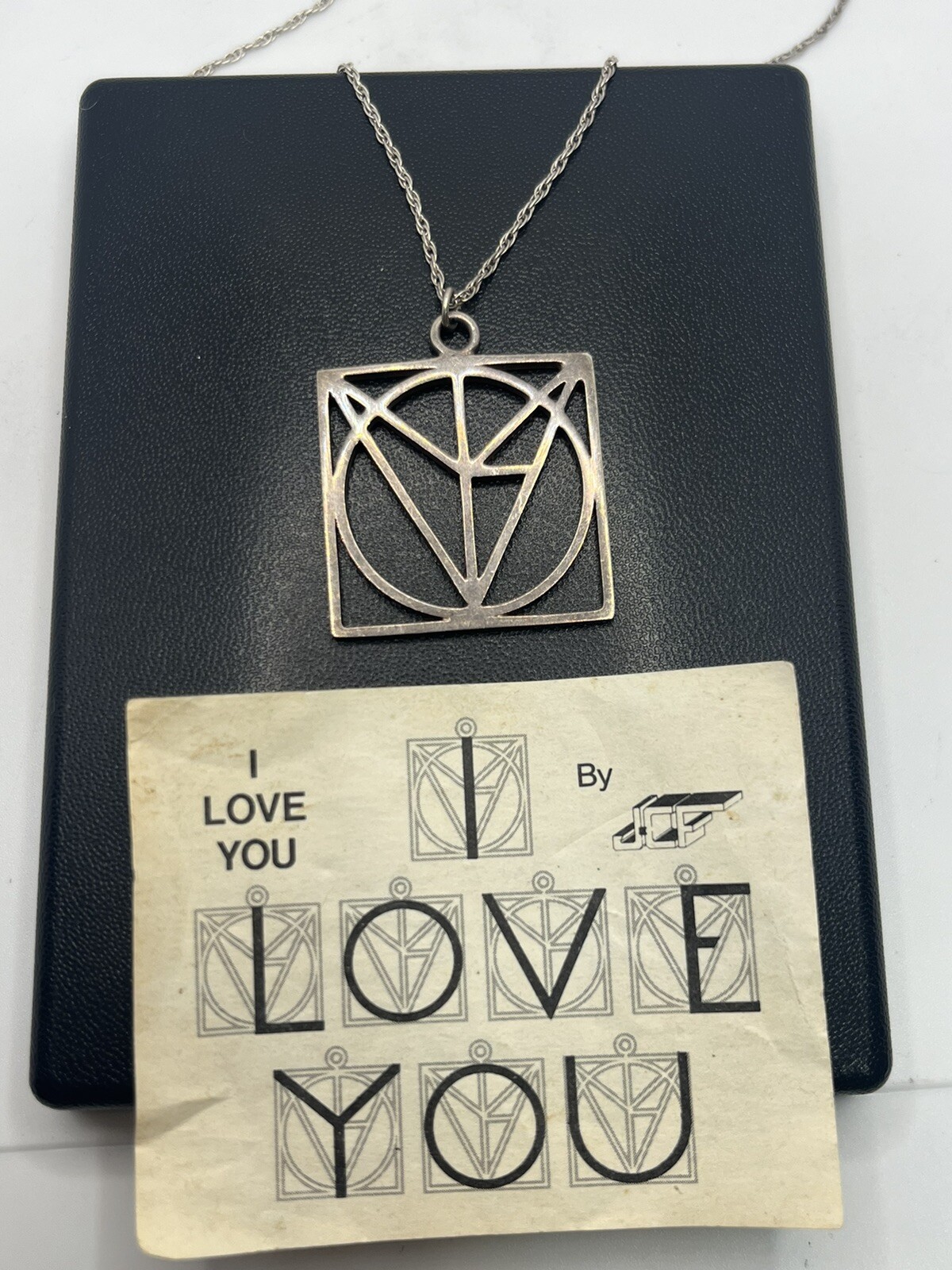 JCF Sterling silver SECRET MESSAGE I Love You Pendant necklace Modern Abstract