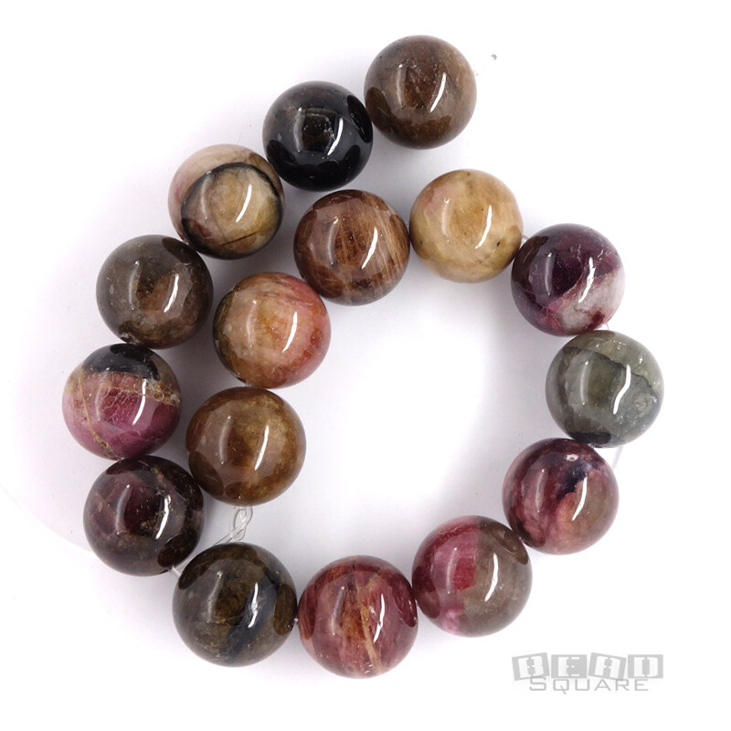 16 Genuine Natural Mixed / Multi Tourmaline Round Beads 11.2mm – 11.6mm #24019