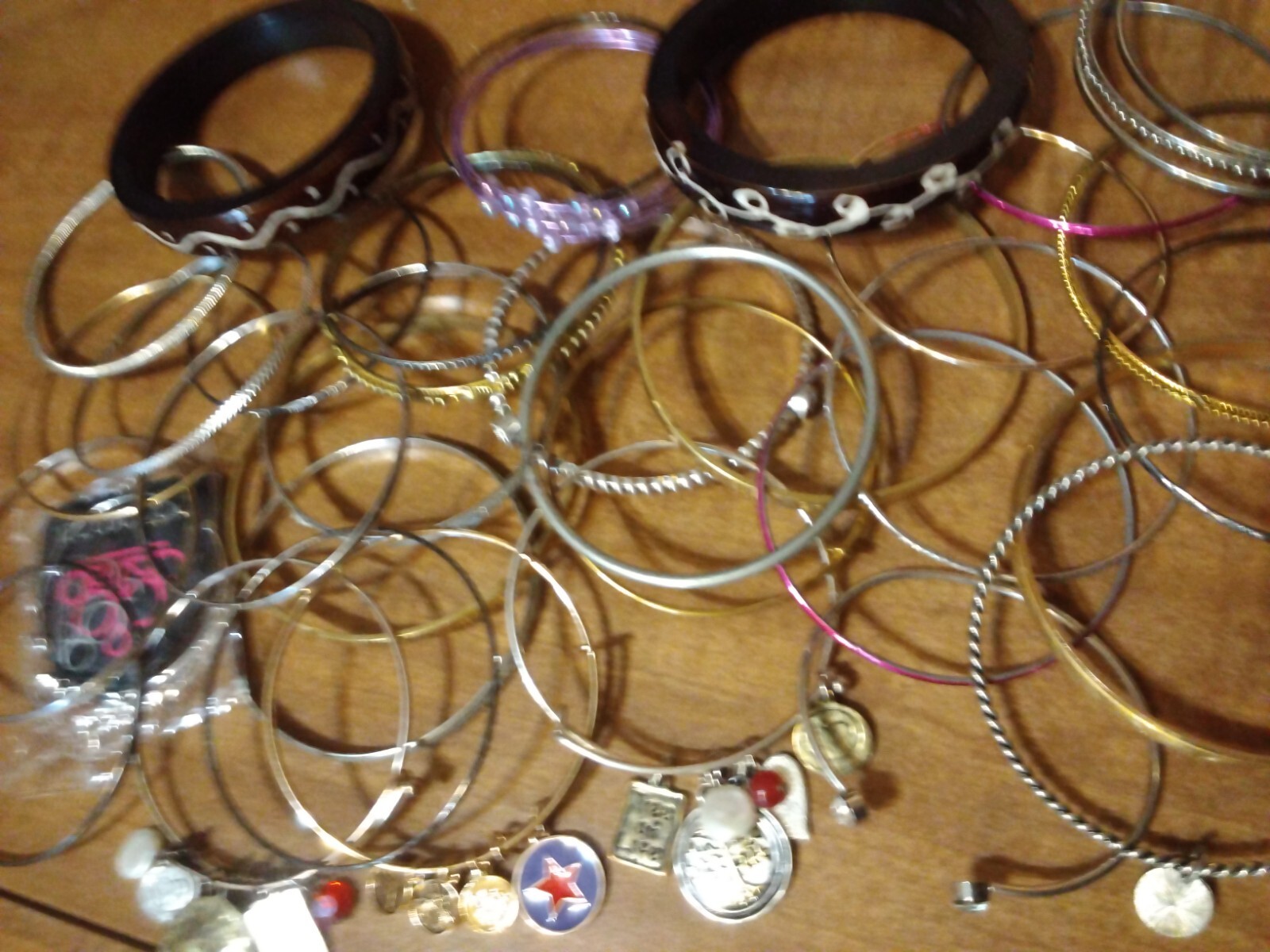 LOT BANGLE BRACELET 41 Gold Silver tone Mix Diff Age Orig Charm Color Style Type