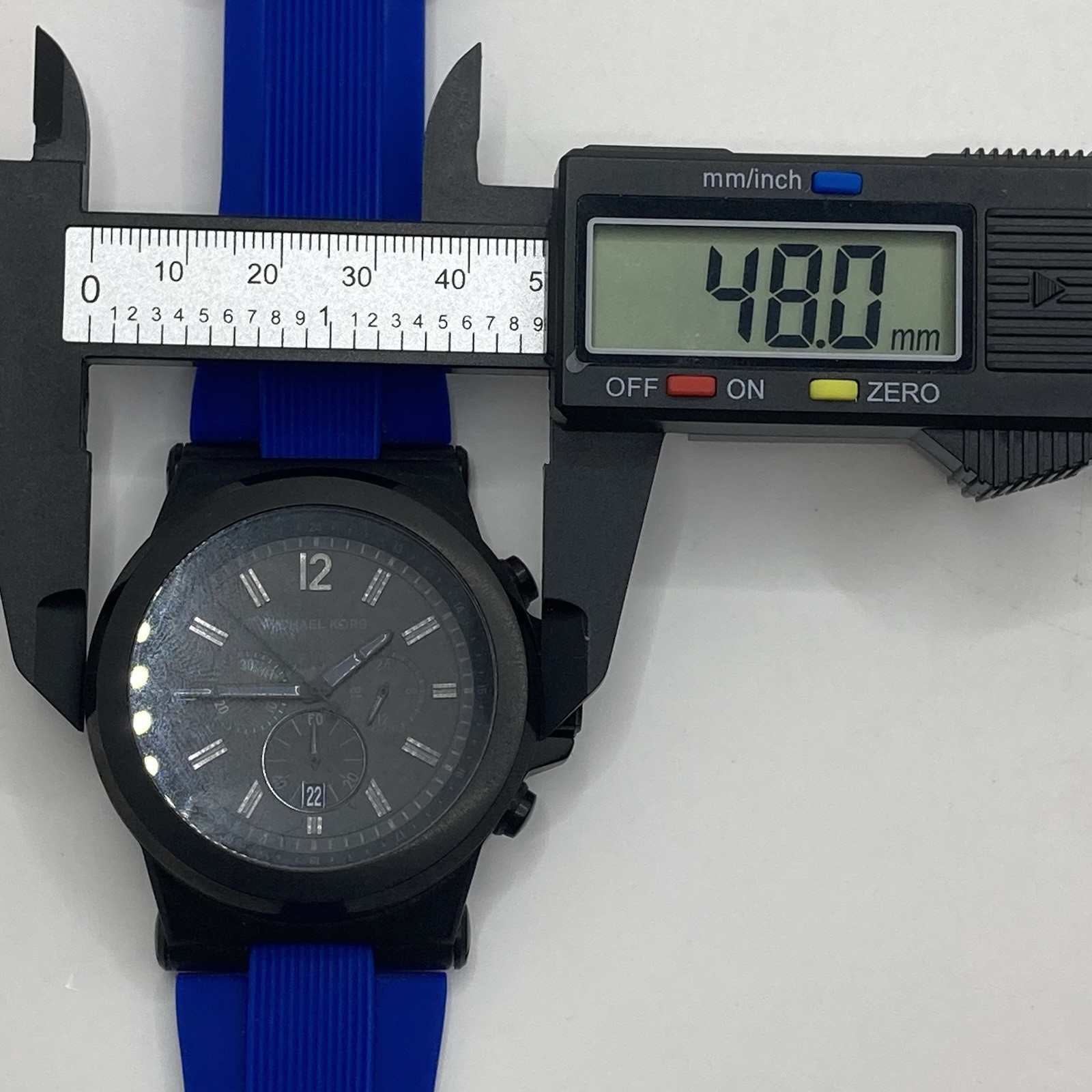 Men’s Michael Kors Dylan Blackout Chronograph 48mm Blue Silicone Band Watch Runs