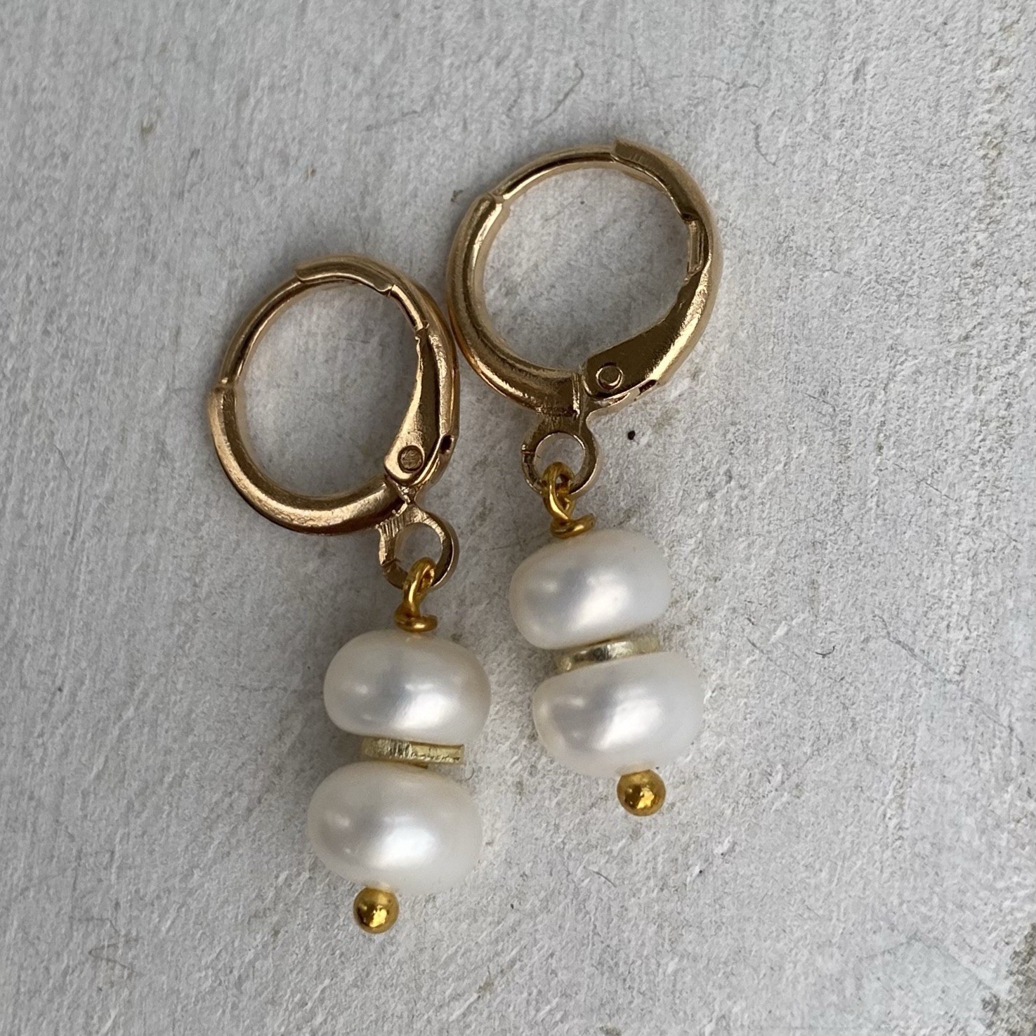 Min Favorit Genuine White Button Pearls & Gold Pl Artisan Drop Earrings