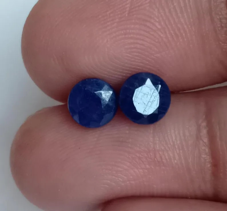 Round Sapphire Royal Blue Loose Gemstone Genuine Natural Corundum Pair 2.55 Ct