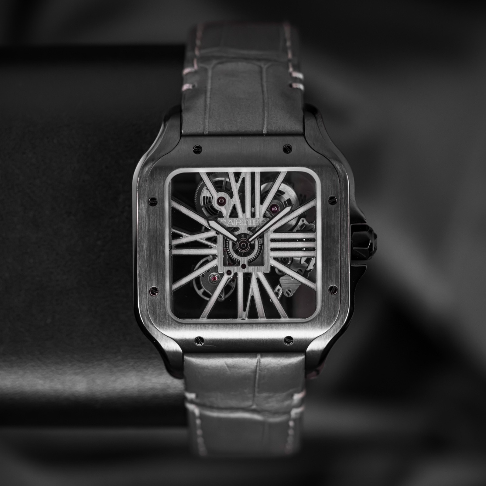Cartier Santos WHSA0009 ADLC Coated Stainless Steel Excellent Condition B&P