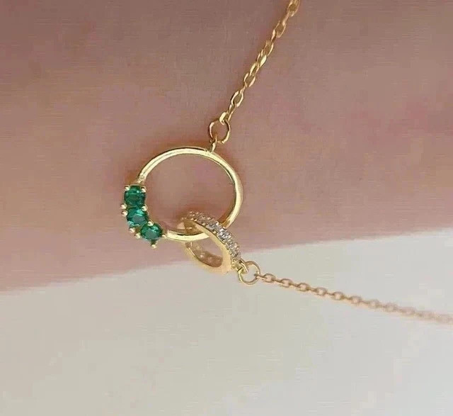 1.80Ct VVS1 Round Cut Lab Created Emerald & Diamond Wedding 14K Gold FN Pendant
