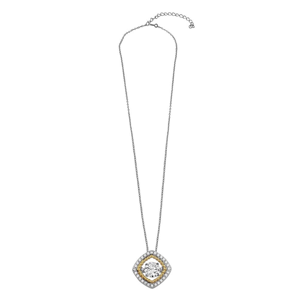 OPEN SQUARE NECKLACE PENDANT W/ DANCING CENTER STONE / 925 STERLING SILVER