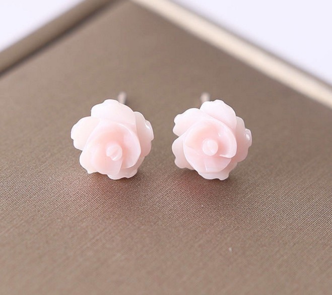 6/8/10mm 925 Sterling Silver Mother of Pearl Rose Flower Stud Earrings Gift Box