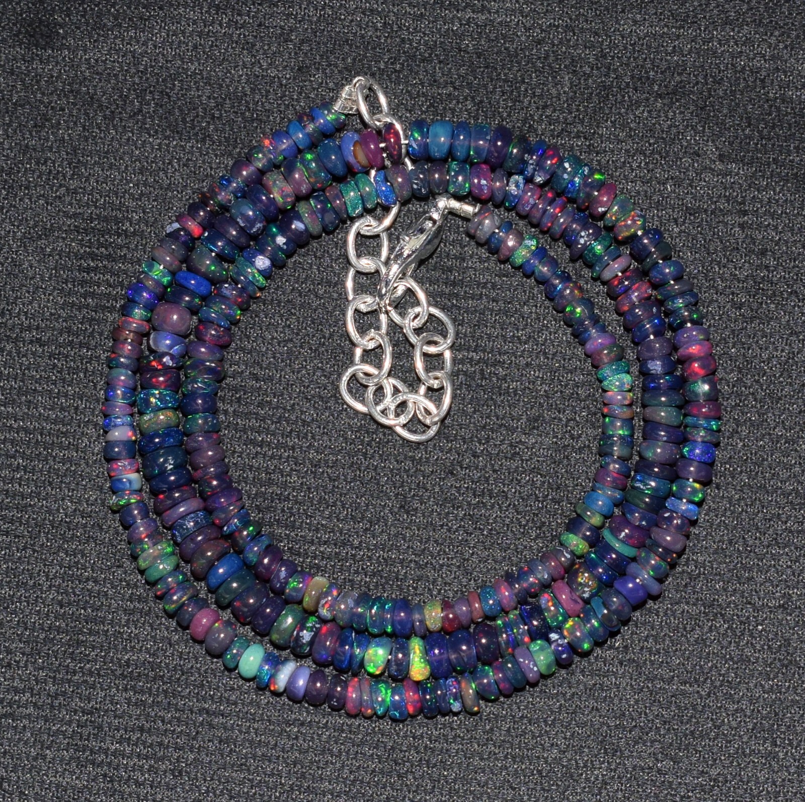 Opal Beads Necklace Natural Ethiopian Black Opal Gemstone Beads 16″Necklace