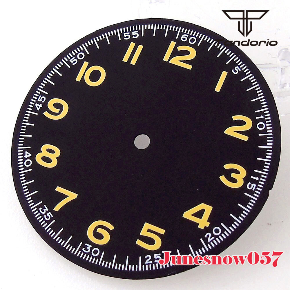Tandorio 33.5MM Black/Yellow/White Watch Dial Fit NH35 NH36 SKX ETA2824 Movement