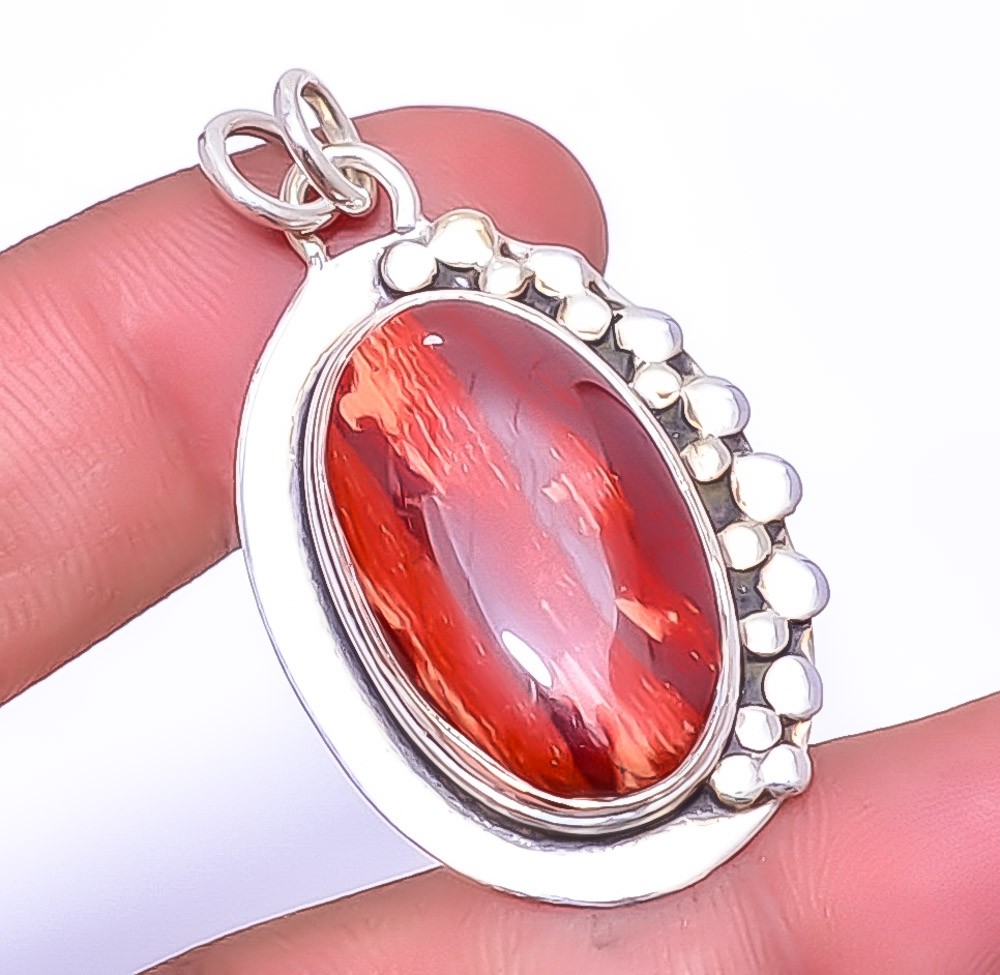 Snake Skin Jasper Gemstone 925 Sterling Silver Handmade Pendant 1.76″ A352