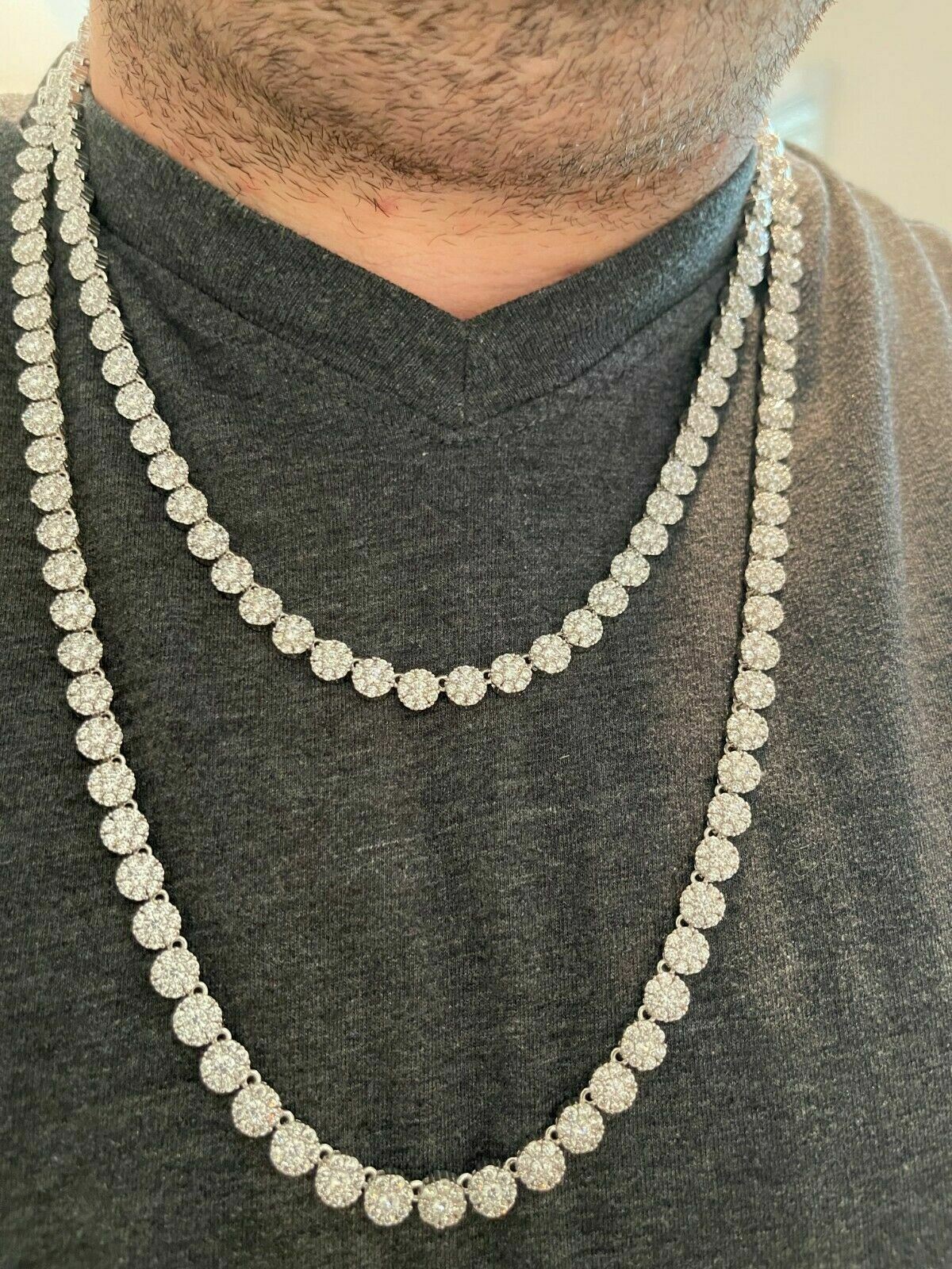Real MOISSANITE Hip Hop Cluster Tennis Chain Necklace 7mm Pass Diamond Tester