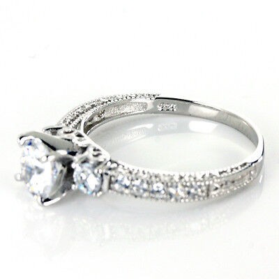 Three Stone Engagement Ring 3 pc set Round 6MM Centr CZ Sterling Silver Szs 5-10