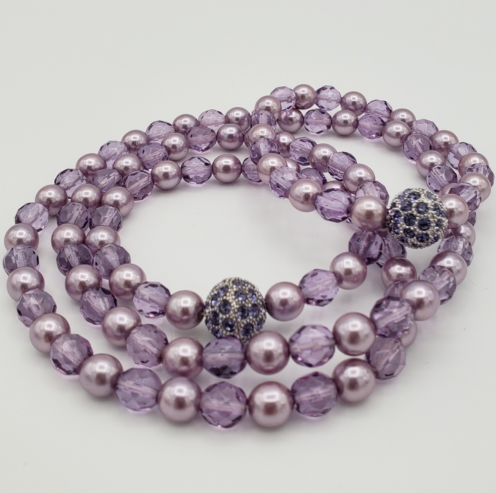 Joan Rivers Purple Faux Pearl Lavender Crystal Bead Necklace & Bracelet Set