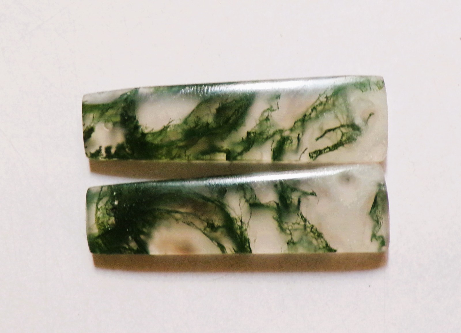 40.55 Cts Natural Moss Agate Drilled Cabochon Match Pair Gemstone 41X11.5MM 03