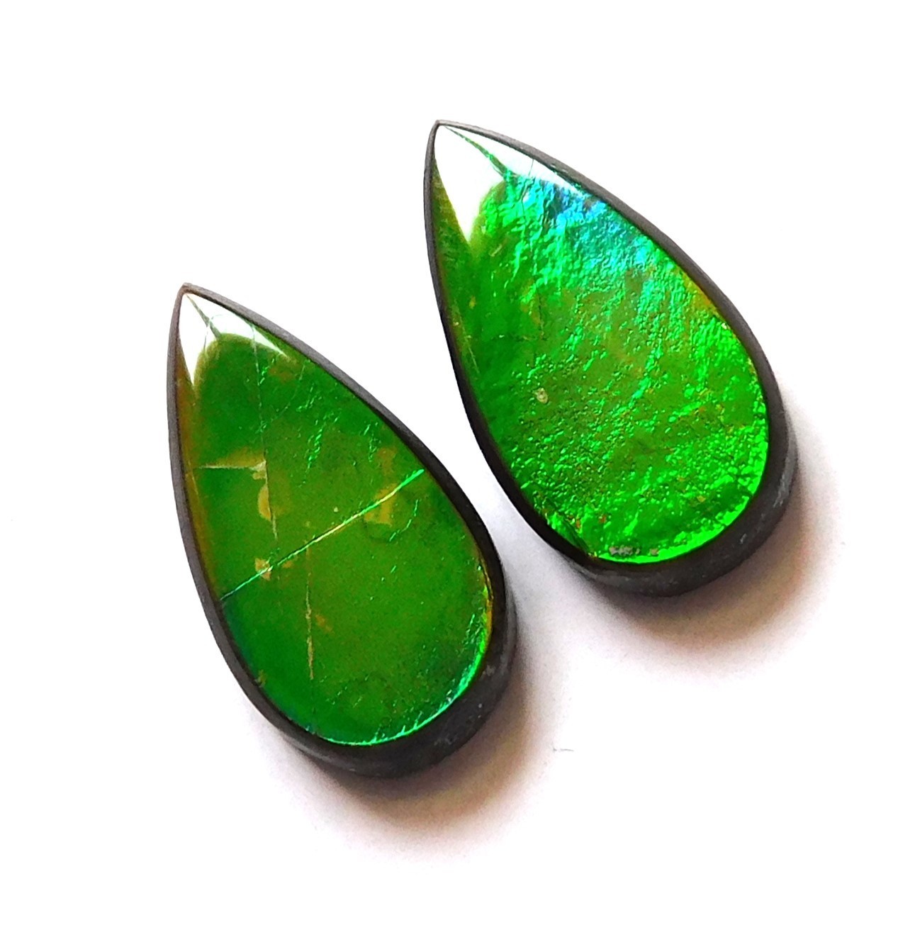 6.90 Cts Natural Ammolite (15mmx8mm each) Loose Cabochon Match Pair JK28
