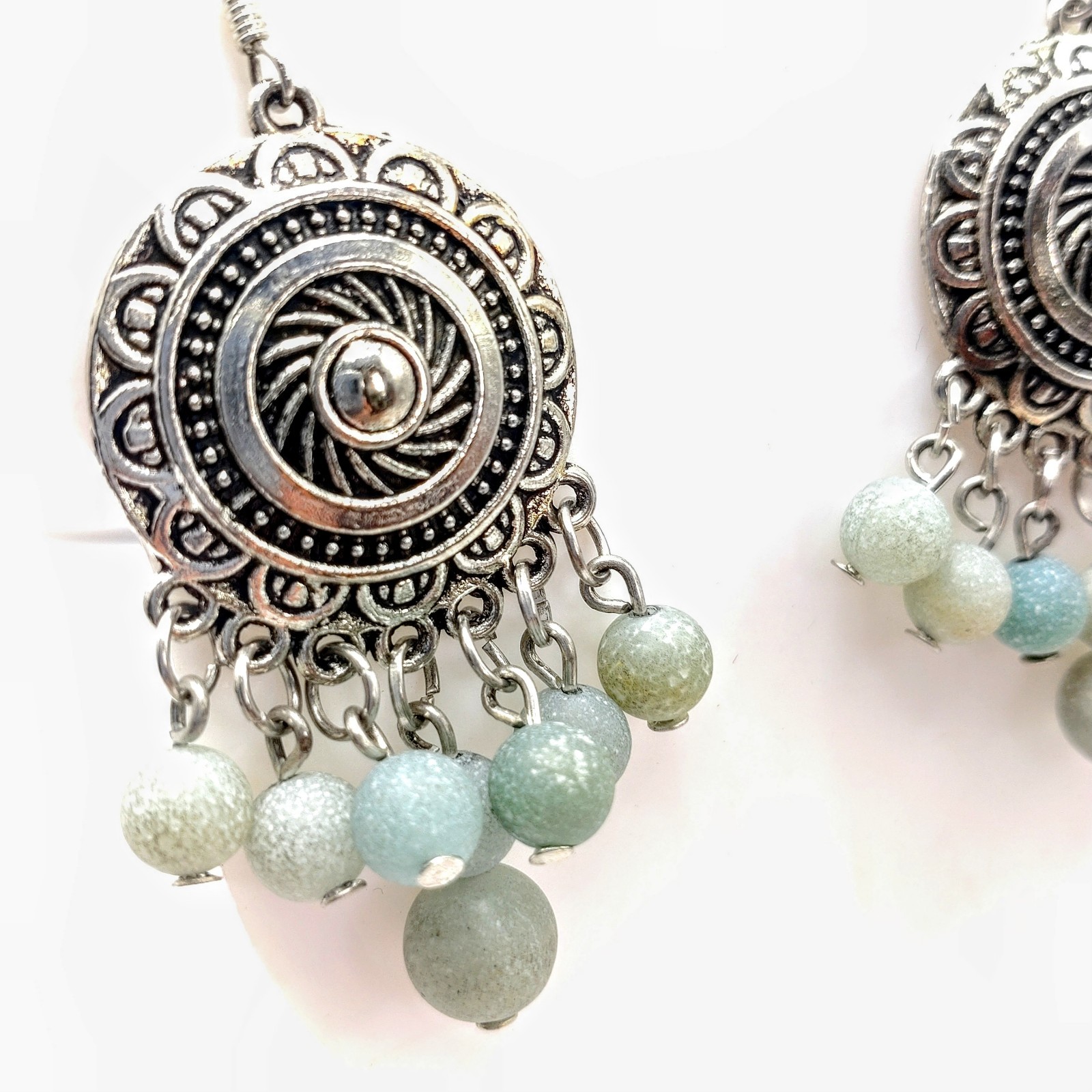 Gemstone Earrings Dangle Drop Beaded Crystal Boho Sterling Silver Hooks Handmade