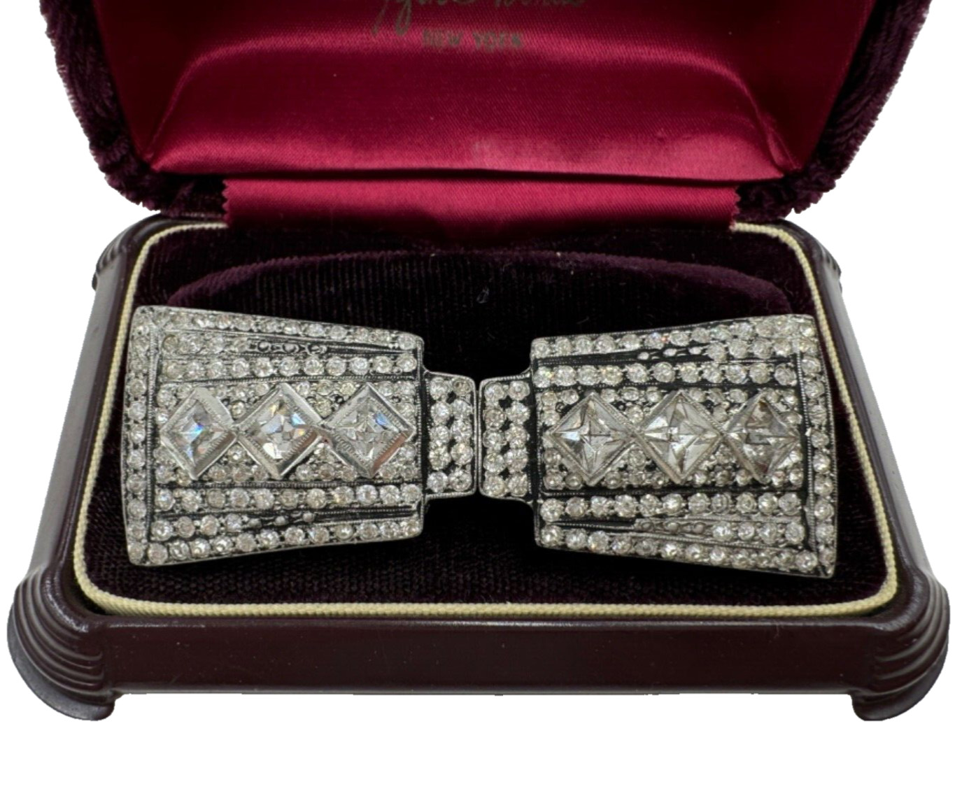 OUTSTANDING ART DECO ANTIQUE BUCKLE DRESS ADORNMENT FASTNER CLASP PASTE RHINESTN