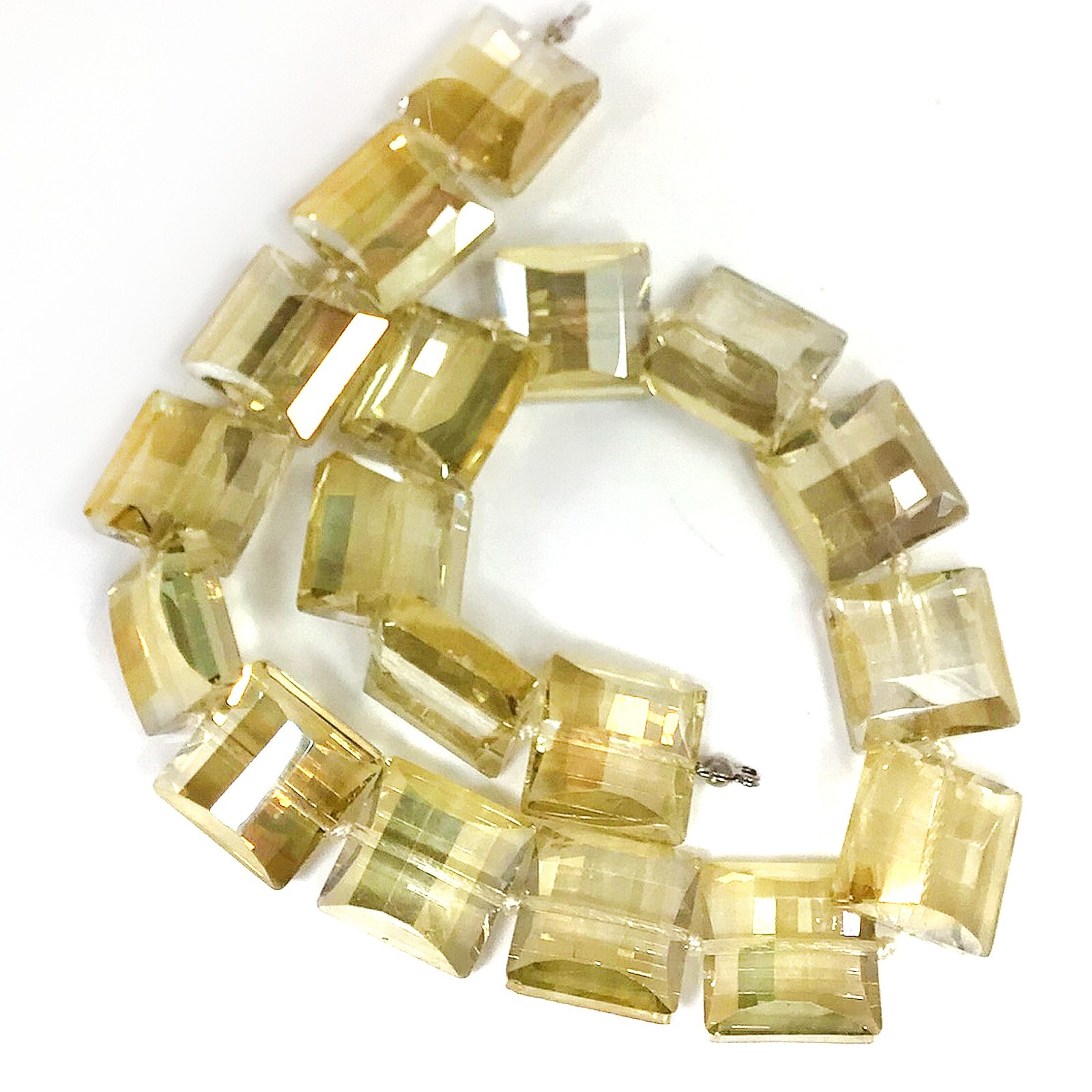 Champagne Cream Yellow Crystal Faceted Flat Square Bead 18mm Handcut 15″ 19pcs