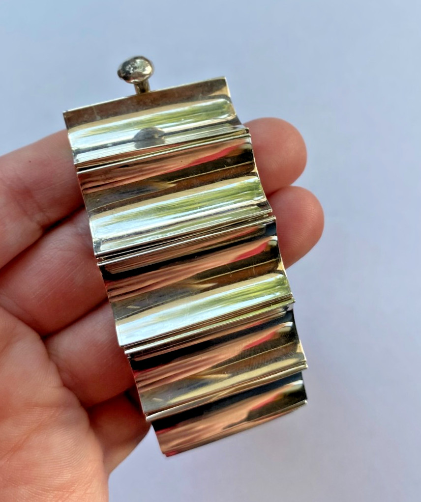 Signed Mexico 925 Heavy Sterling Silver Modern Wide Link Bracelet 173 Grams