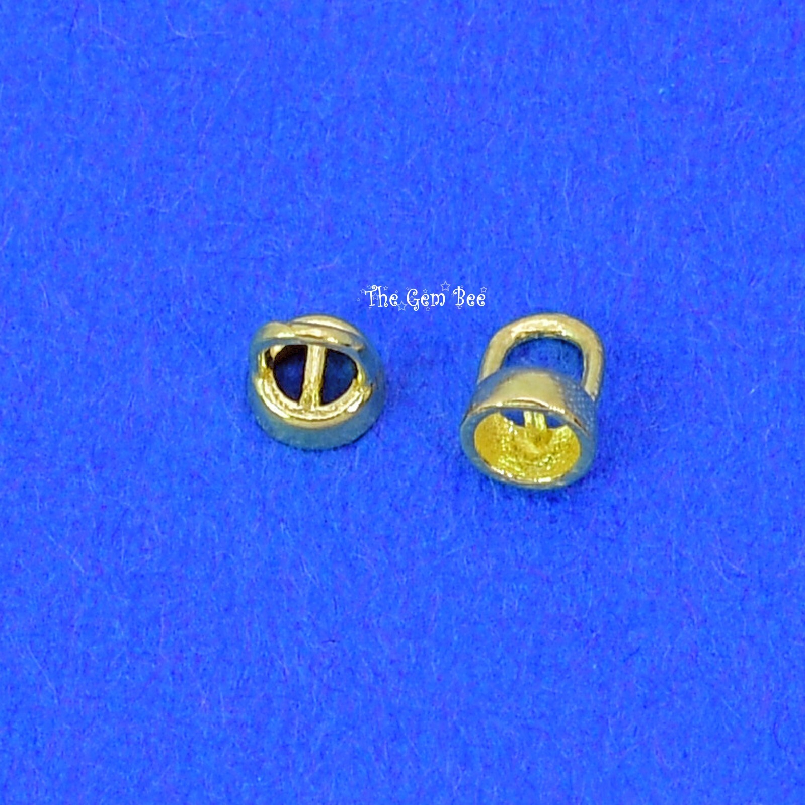 14K Solid Yellow Gold Crimp Hook Cups Ends Findings With Bars Quantity: (2)