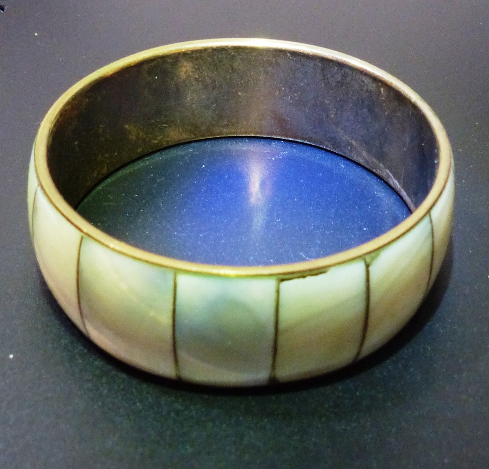 Vintage 1940’s – 1970s Brass MOTHER OF PEARL Chunky Bangle Bracelet