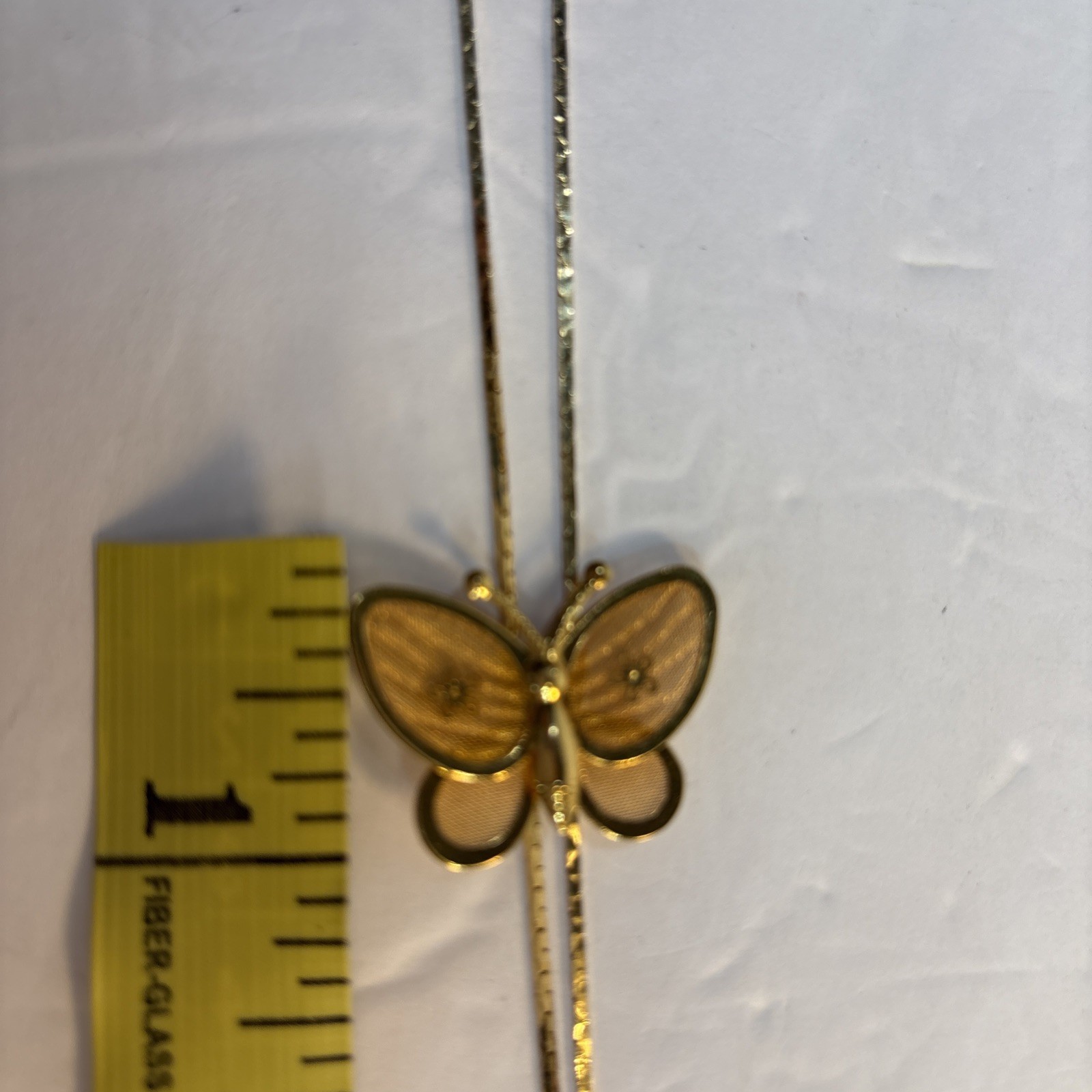 Vintage Gold Tone Filigree Butterfly Adjustable Slider Necklace 29”
