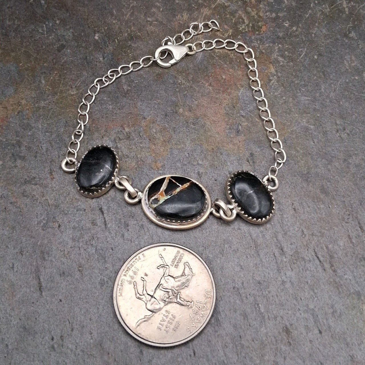 Blackjack Turquoise Bracelet Sterling Silver Native Southwestern Style 6-8.5