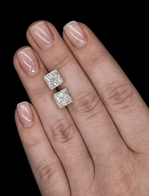 2 Ct Princess Cut lab Created Diamond Push Back Stud Earring 925 Sterling Silver