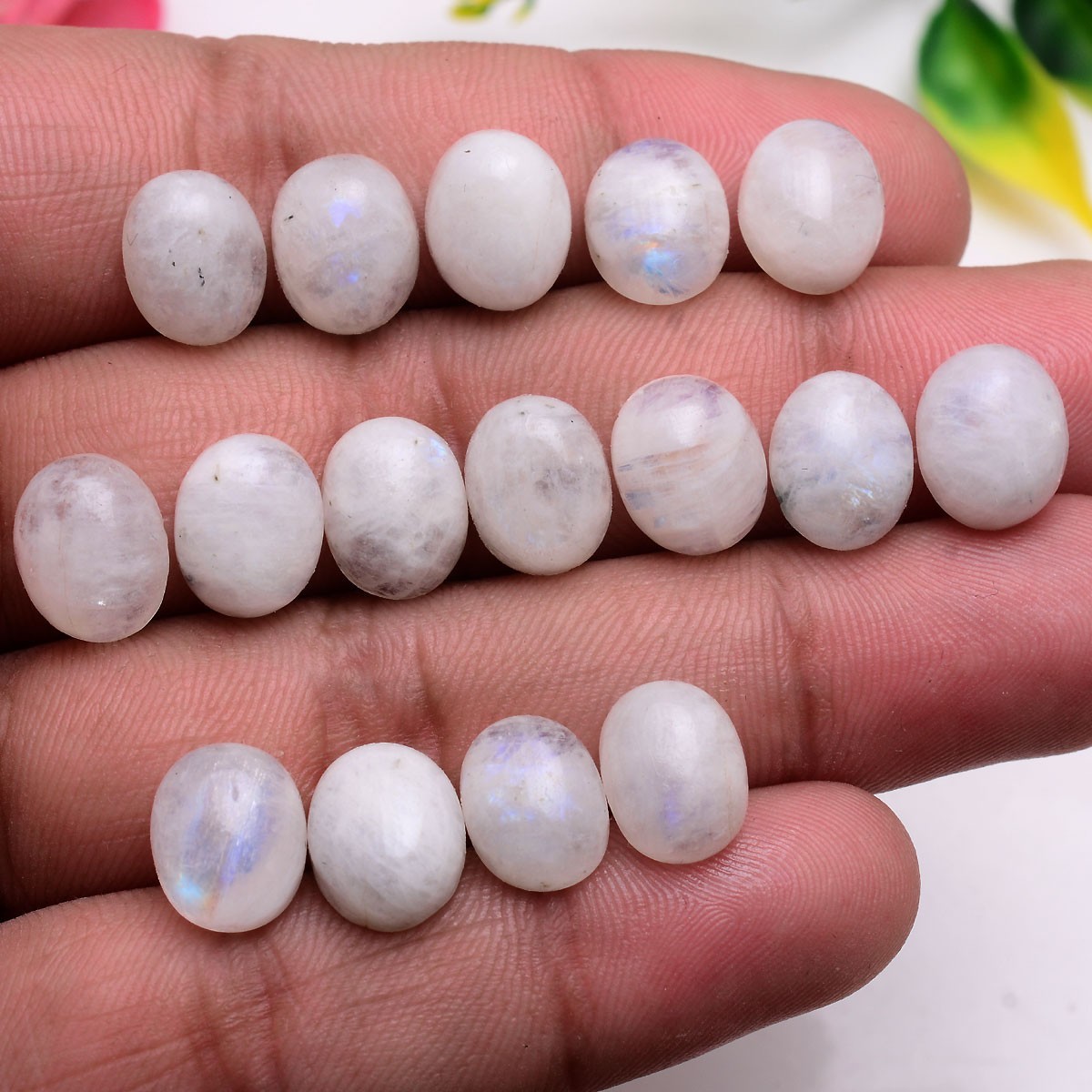 16 Pcs Natural Blue Shine Moonstone 11mmx9mm Oval Cabochon Untreated Gemstones