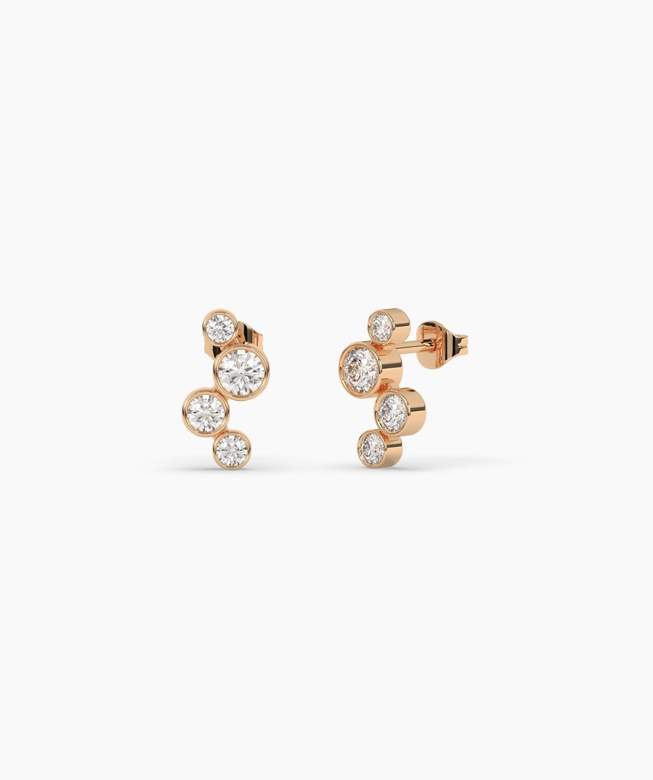 14K Gold Round Lab Grown Diamond Four Stone Bezel Diamond Climber Stud Earrings
