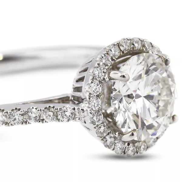 Side Stone Engagement Ring 14K Gold Halo 1.06 CT Round Lab-Grown Diamond D VS1