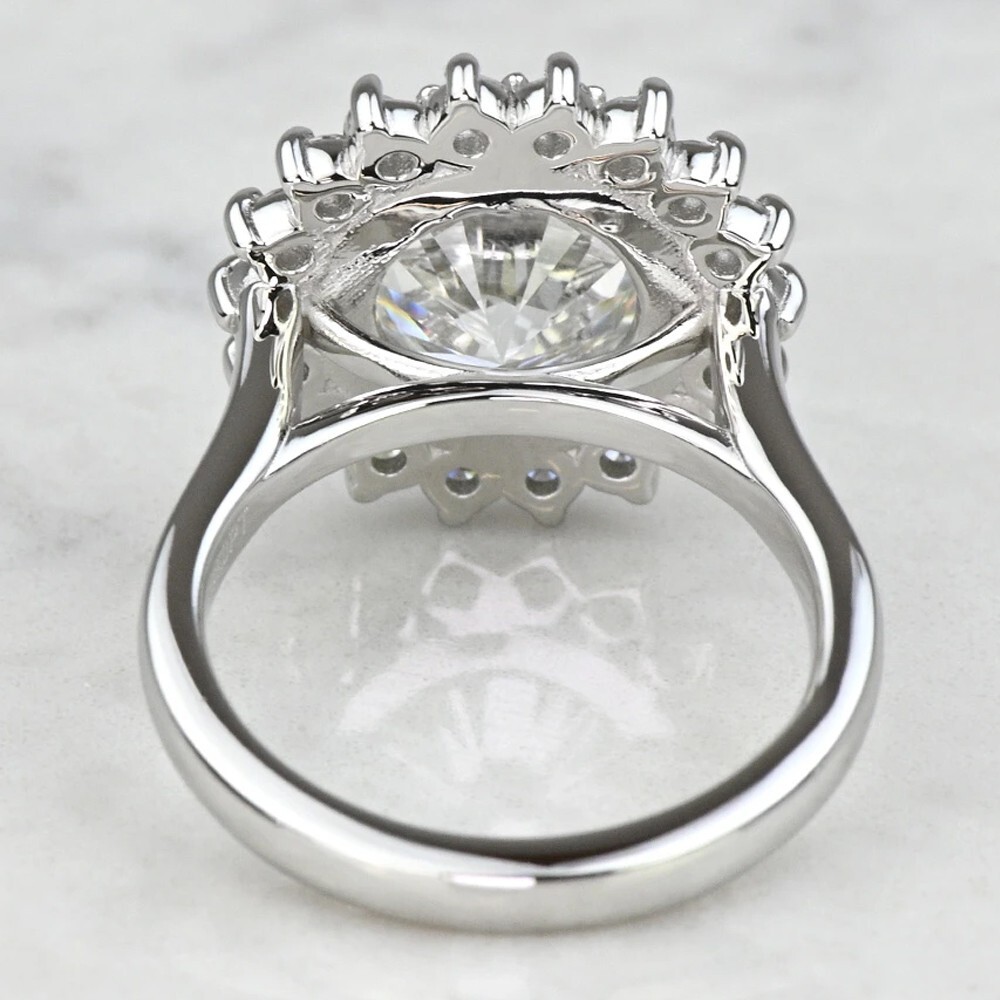 11.00 mm Round Cut Moissanite Halo Set Engagement Ring In 14K White Gold Plated