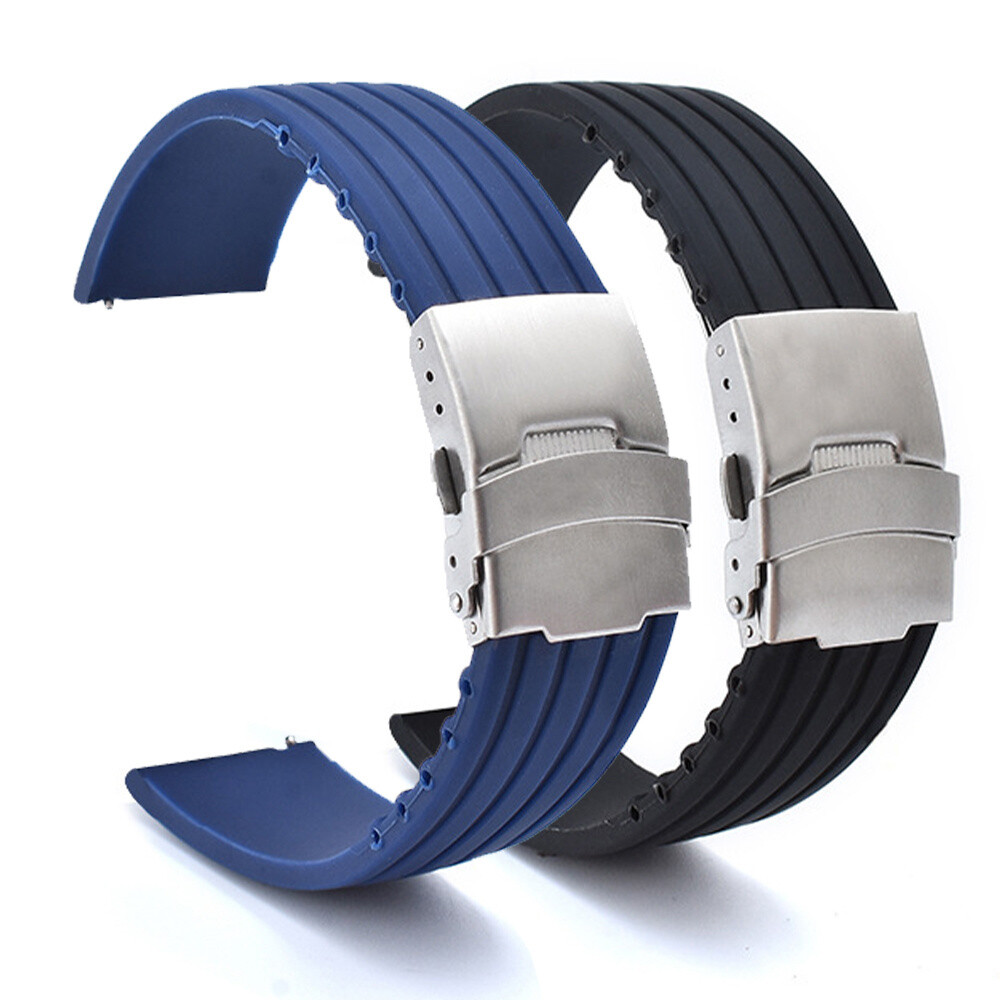 Silicone Rubber Watch Strap Band Waterproof Deployment Clasp 16 18 20 22 24MM