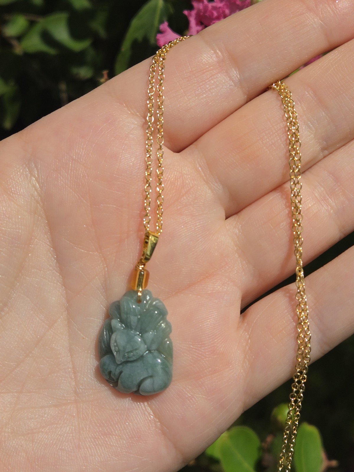 Blue Water Jade Nine Tail Fox Crystal Necklace