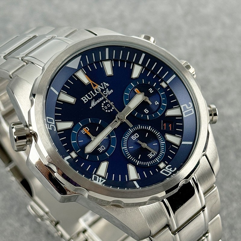 Bulova Marine Star 96B256 Blue Dial Men’s Quartz Watch Stainless Steel 43mm