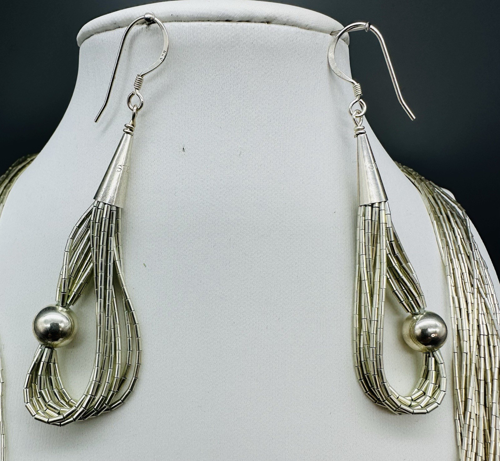 Liquid Sterling Silver 30 Strand Necklace & Earrings Set, 24” Long, Approx 45g