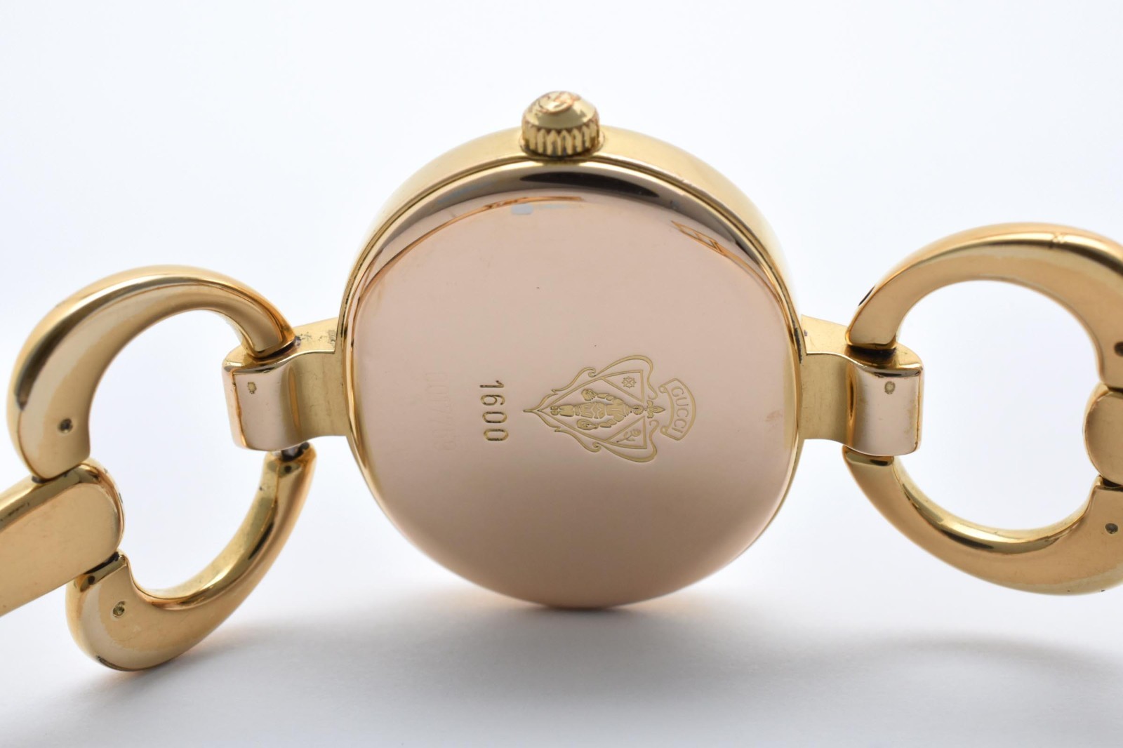 Gucci 1600 White Dial Gold Horsebit Bangle Ladies Watch w/Box Works #7